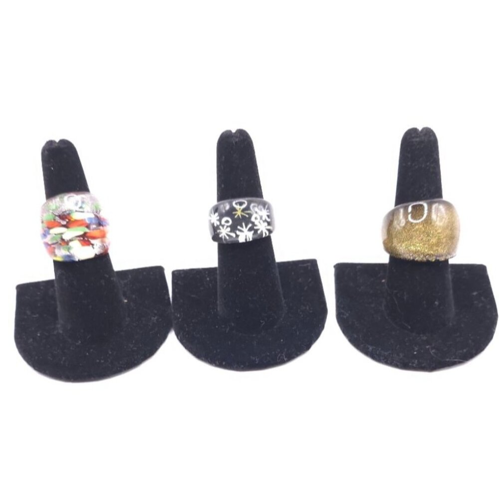 Vintage Dichroic Art Glass Rings Handcrafted Statement Jewelry Set Of 3